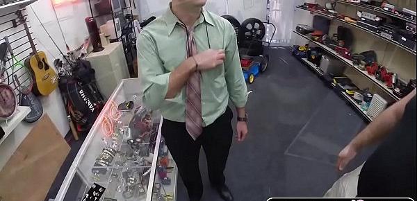  Two gays fuck a geek to afraid to say no in pawn shop